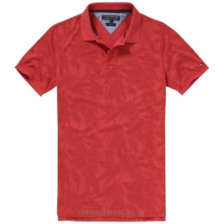 Mens Polo Shirts Cranberry Tommy Hilfiger Batik Flower Print Polo Shirt 530845 100% cotton